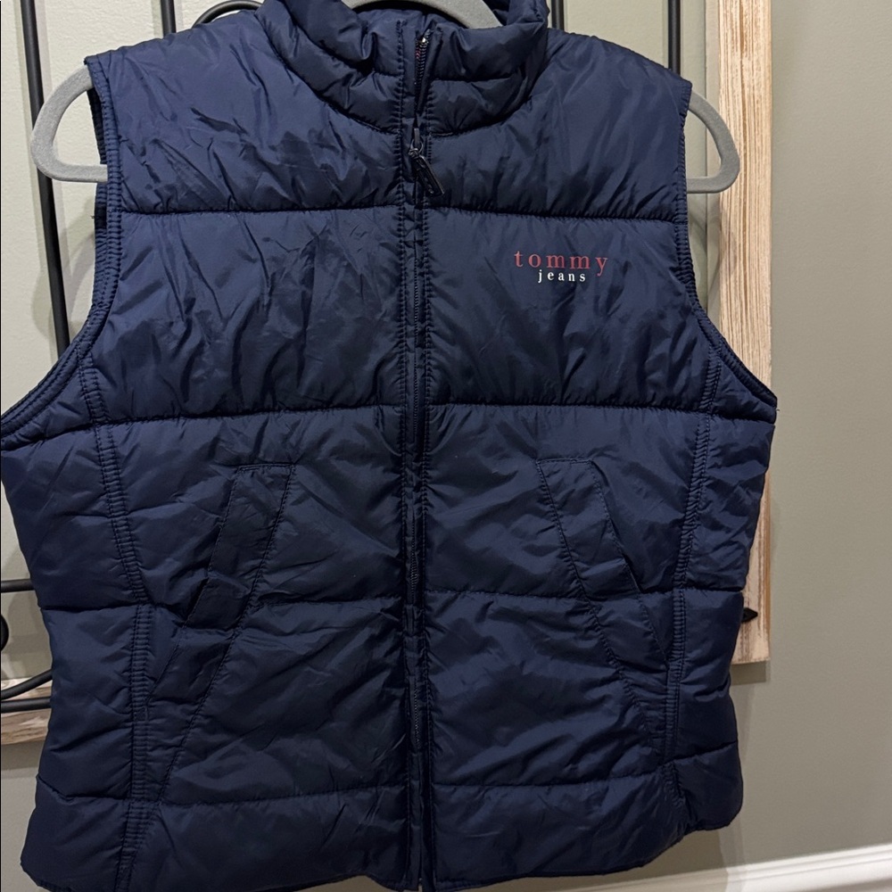 Tommy Hilfiger Jeans Blue Puffer Vest Rare Sz large EUC